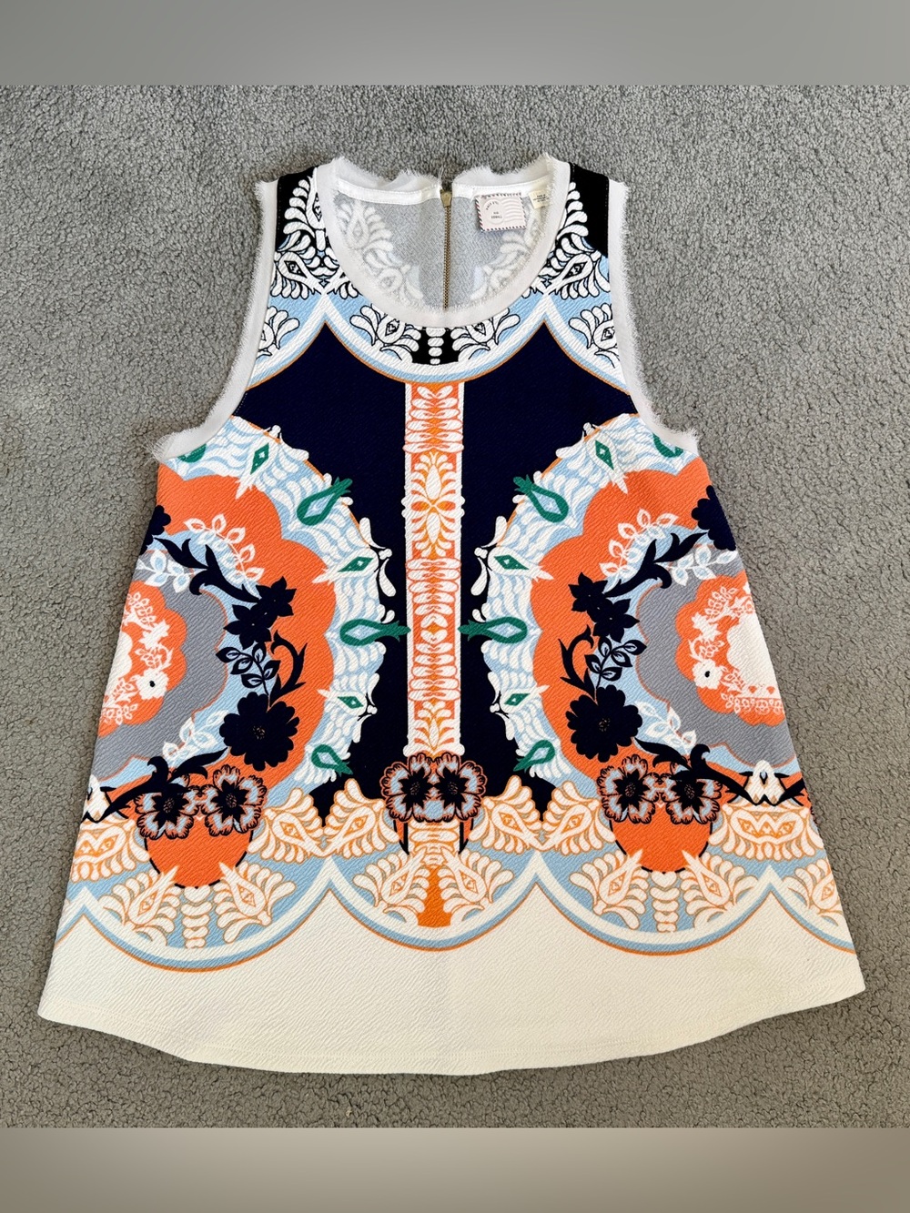 New Anthropologie 9-H15 Sleeveless A-Line dressy top coral navy cream design XS